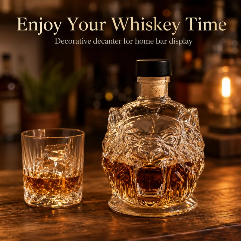 Creative Lion Shape Glass Decanter Whiskey Bottle Reusable Liquor Container Home Bar Decor Collector Gift