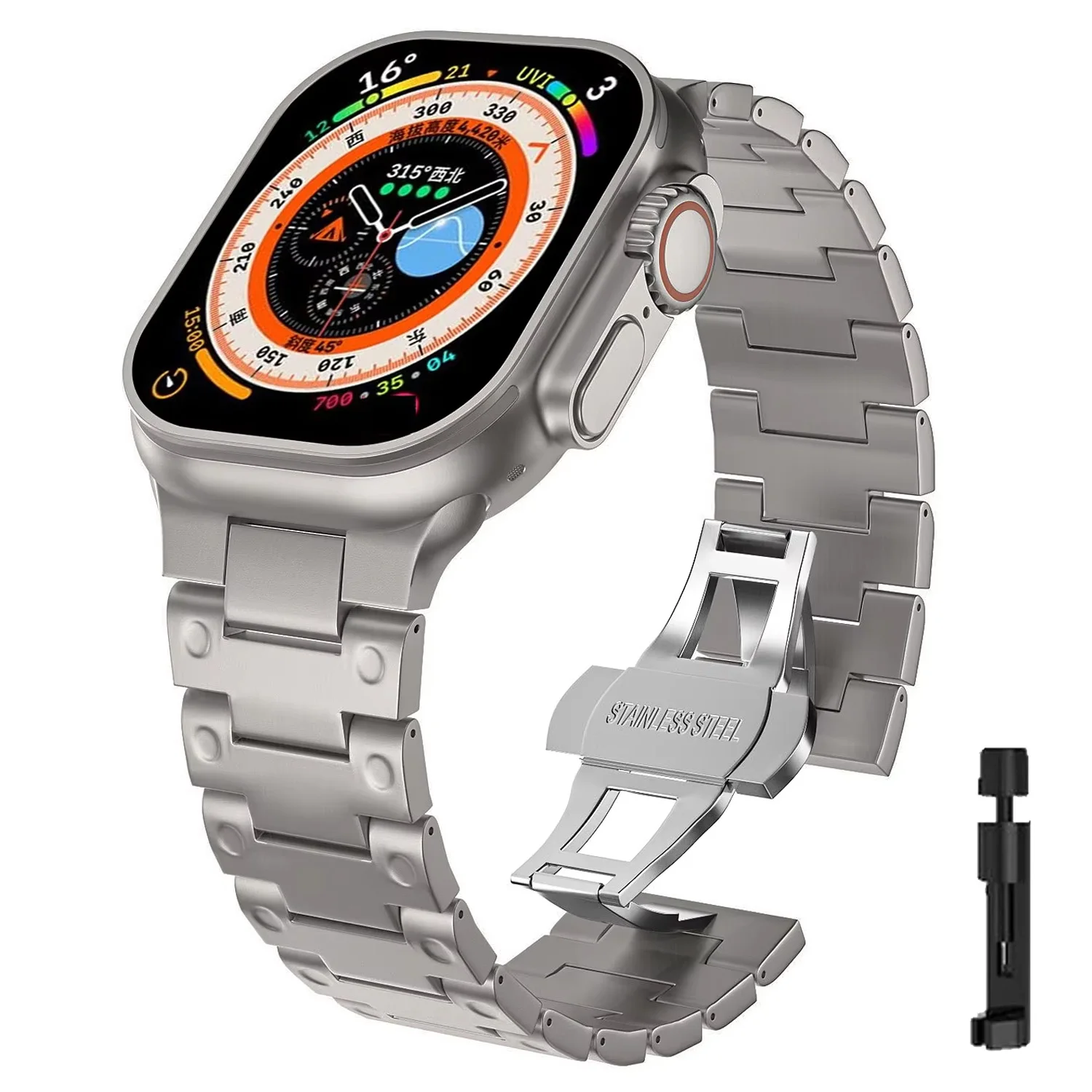 

Stainless Steel Strap For Apple Watch Ultra 2 Band 49mm 45mm 44mm Luxury Metal Band For IWatch 6 SE 7 8 9 10 46mm 42mm Bracelet