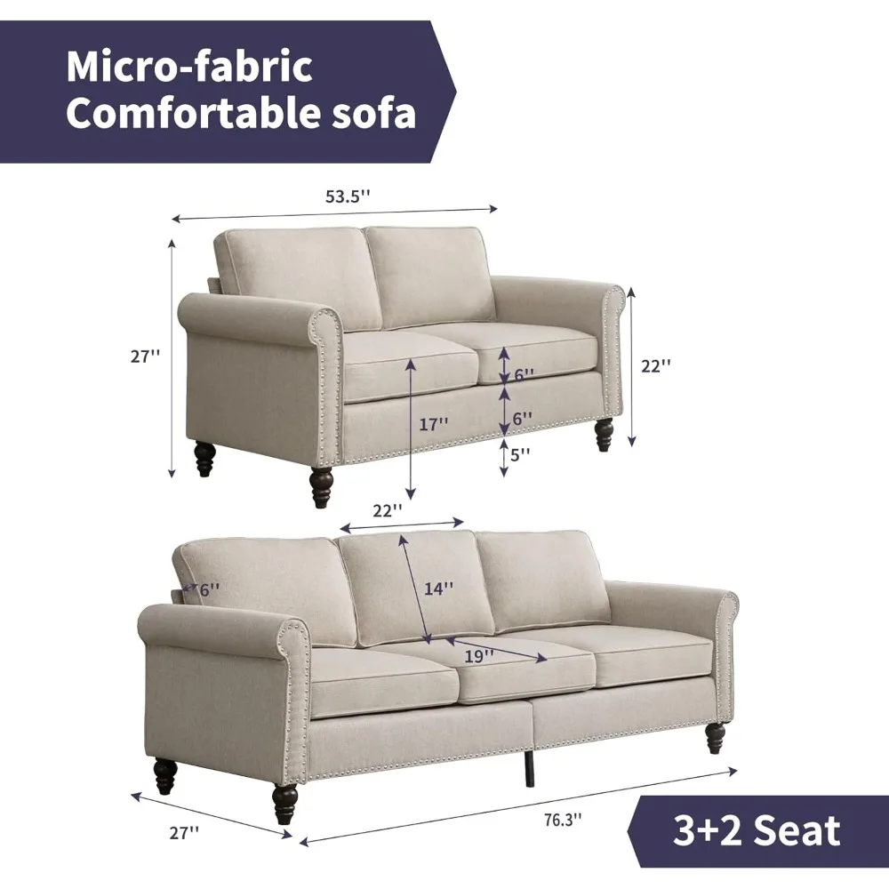 Set divano soggiorno, divano componibile e divano a due posti Set divani moderni divani set di mobili, gambe in legno a forma di zuccaTessuto di lino