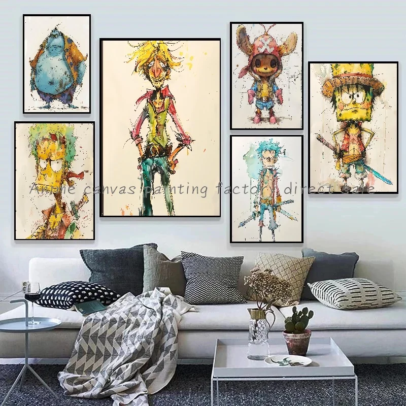 Anime One Piece Luffy Abstract Art Style Poster Colorful Creative Fashion Bar Cafe Home Door Art Wall Painting Decoration