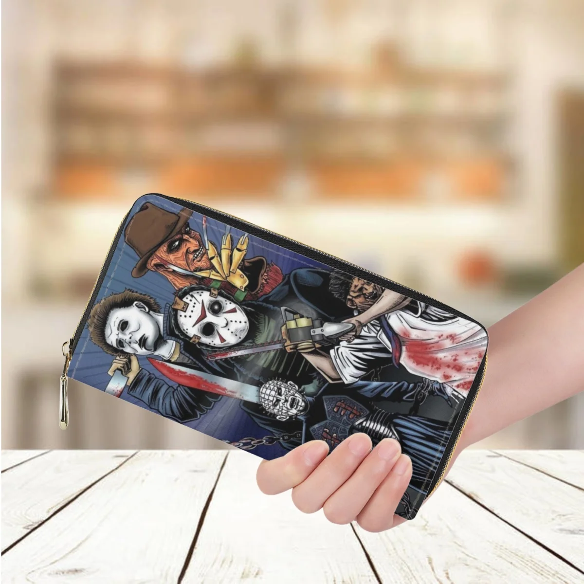 

Horror Friends Character Print Women's Long Leather Wallet Casual Shopping Coin Money Pocket for Ladies Credit Card Holder Purse