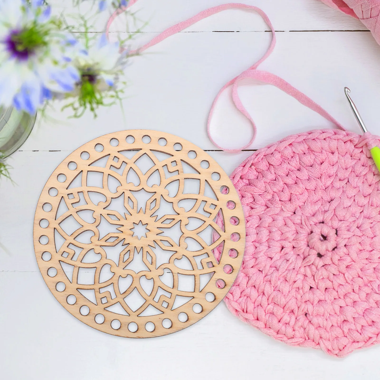 

4Pcs Crochet Basket Bottom Hollow Round Wood Base DIY Basket Weaving Coffee Cup Coasters Drinking Accessories Round Base for Bag