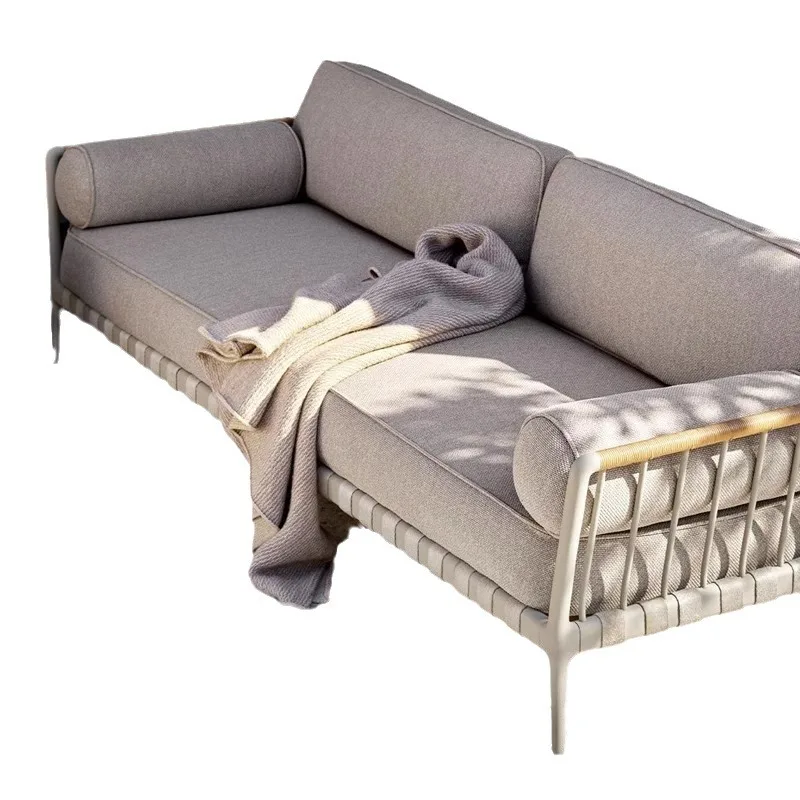 

Nordic outdoor sofa rattan solid wood rain and sun protection courtyard garden open-air balcony coffee table