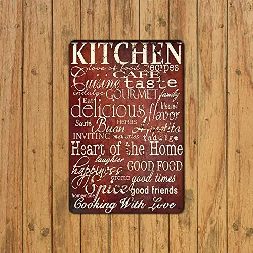 Fesy Metal Kitchen Decor，Farmhouse Kitchen Room Sign，Cooking with Love，Kitchen Service，8x12inches(196XYF-61)