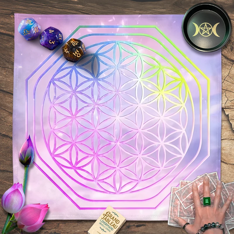 Pink Galaxy Tarot Tablecloth Flower Of Life Altar Cloth Oracle Cards Deck Pad Psychedelic Tapestry Wall Hanging Astrology Mat