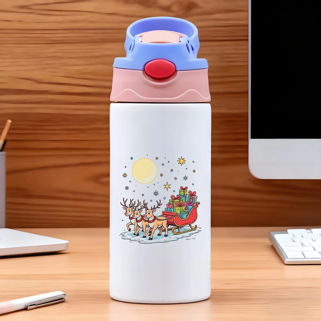 304 copo térmico de aço inoxidável crianças dos desenhos animados copo de palha mantém quente e frio presente de natal caprichoso natal rena trenó t