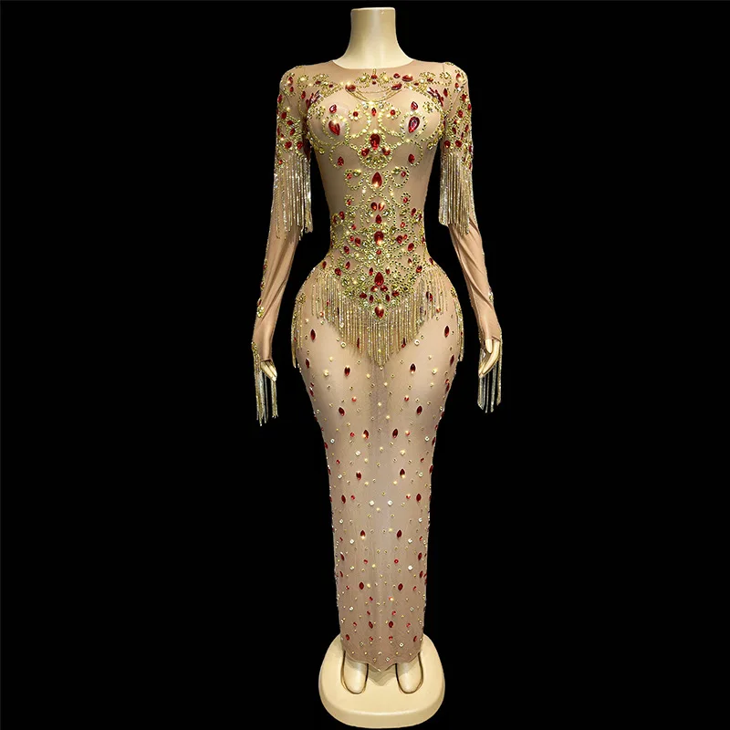 Performance Clothes Mesh Slightly Transparent Luxury Atmosphere Evening Birthday Party Dance Performance Clothes Talented Singer