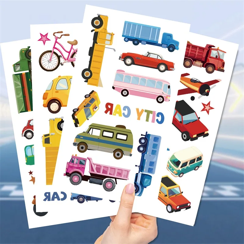 10Sheets Cartoon Car Small Tattoo Stickers Aesthetic DIY Children's Washable Korean Decoration Scrapbooking School Supplies