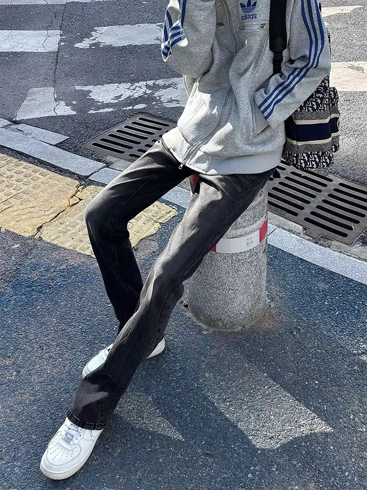 

CleanFit Slimming Waed Bla ey Vibe American High Street Jeans Men's Narrow Version Micro Flared Pants Straight Leg Jeans