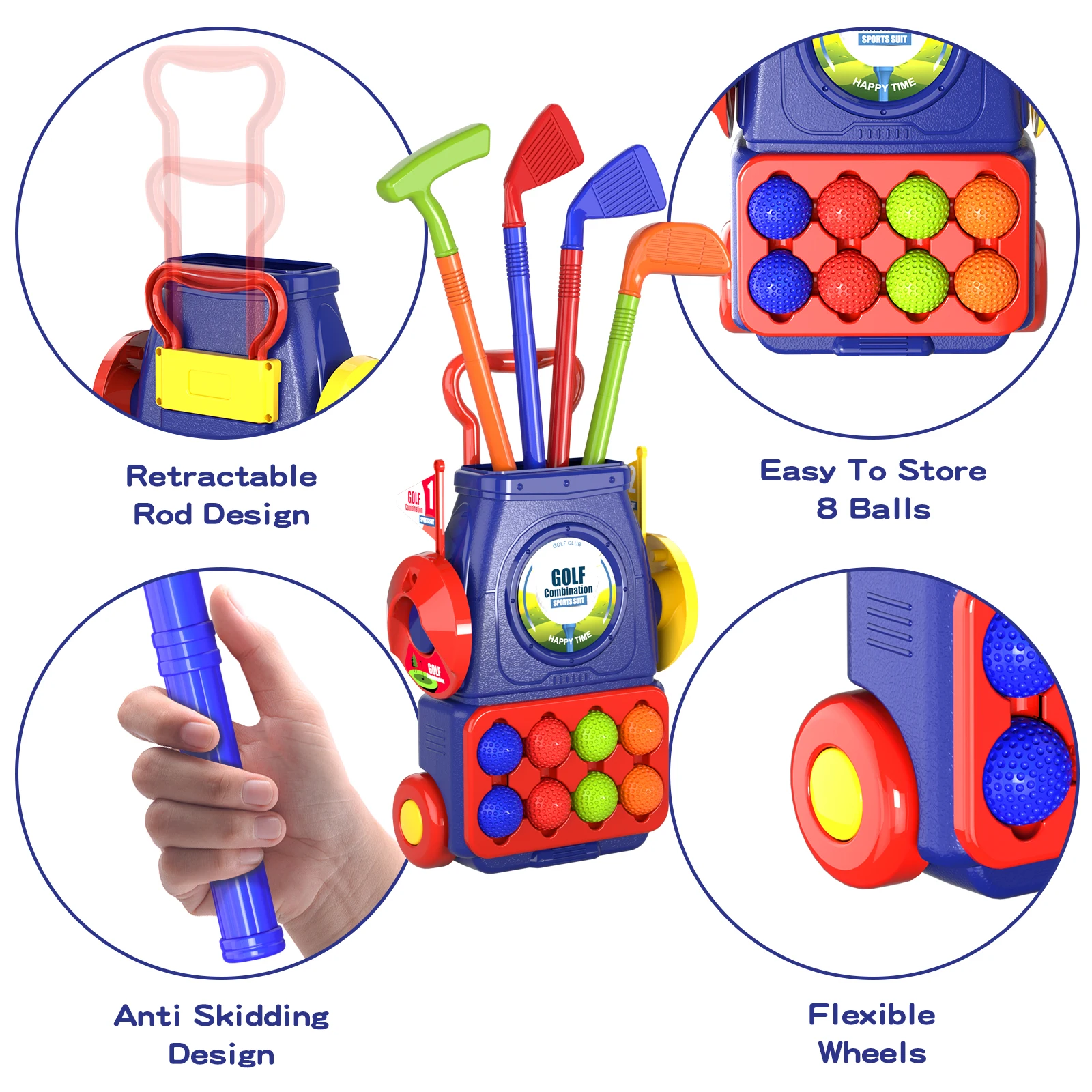 Ensemble de golf pour tout-petits, clubs de golf pour enfants avec 8 balles, 4 bâtons de golf, 2 trous d'entraînement et un tapis de mise, jouets pour filles de 2 3 4 5 ans et plus
