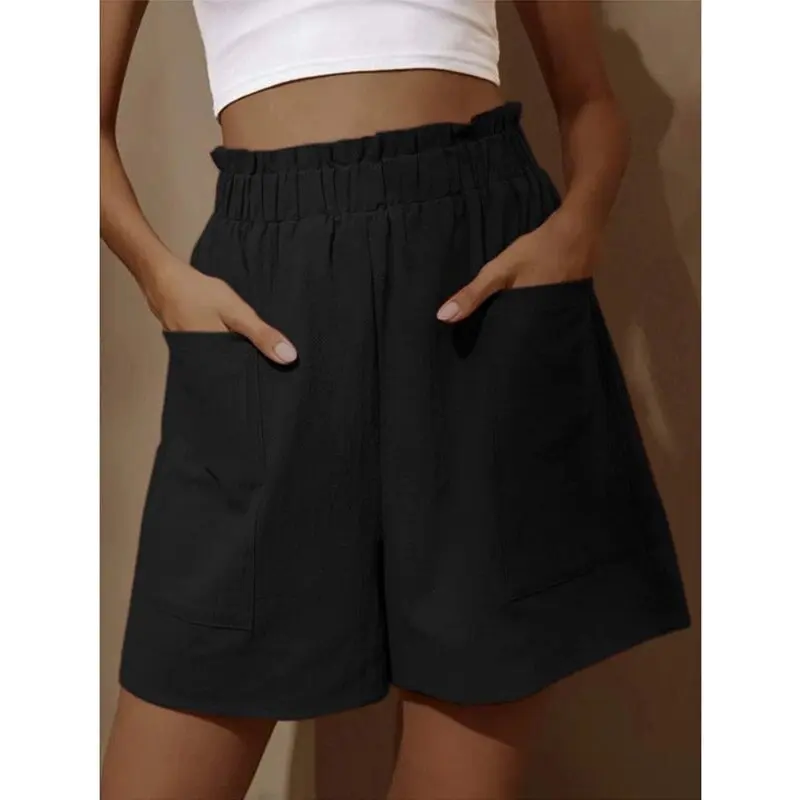 European and American women\'s cotton and linen flower bud high waist shorts fashionable large wide leg casual shorts