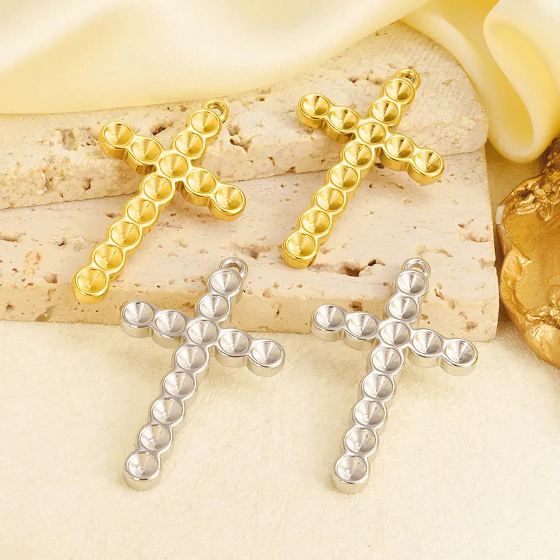 6pcs/Mix Classic Gold/Silver Color Heart Shaped Cross Irregular Shaped Pendant Stainless Steel Diy Women Necklace Accessories