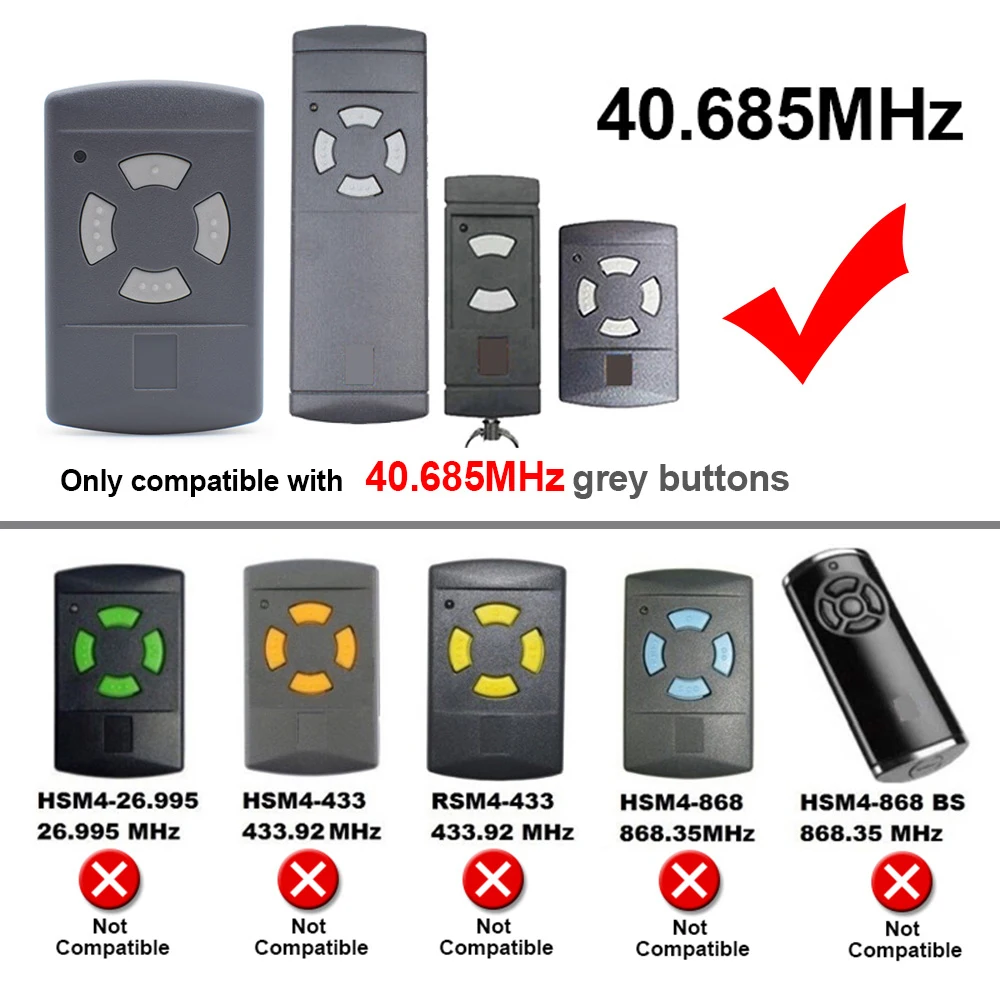 HSE2 HSE4 HSM4 40.685 MHz Remote Control Grey Button Garage Door Opener 40MHz Gate Command