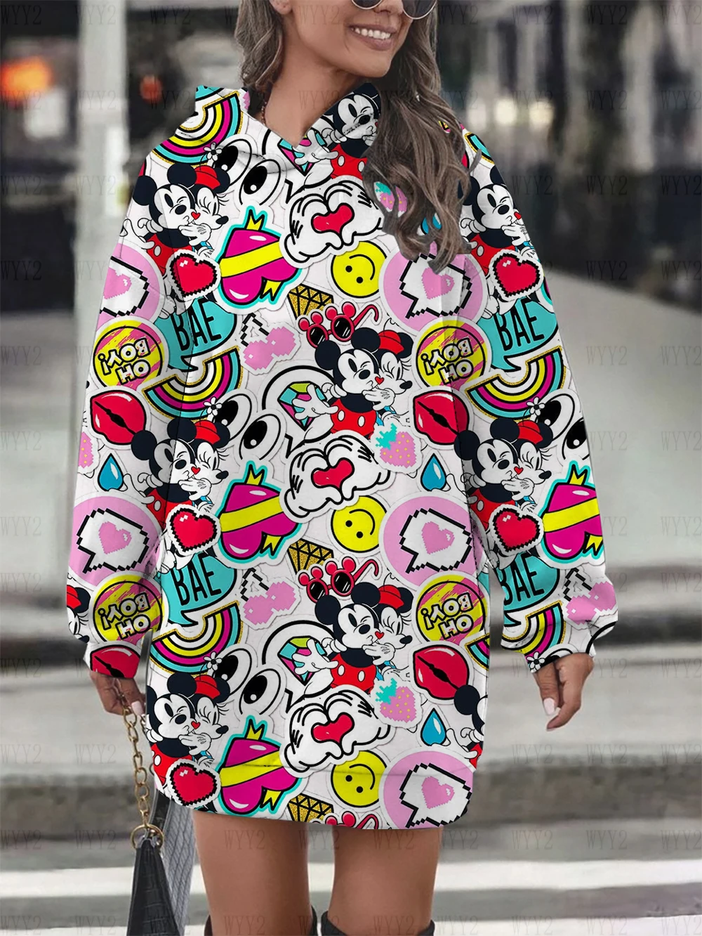 Disney Sweater Dress Autumn Winter Casual Street Style Printed Stitch Mickey Pullover Sweatshirt Women\'s Clothing