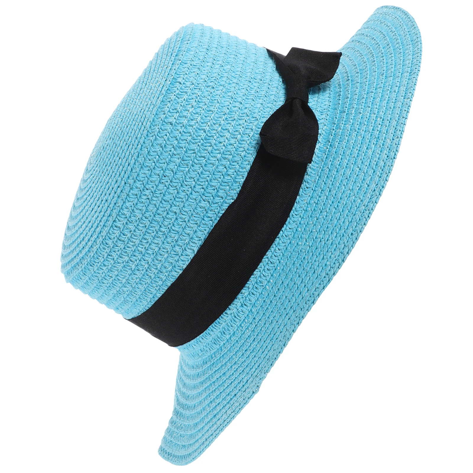 

Fashion Women'S Summer Sun Hat Dome Straw Beach Bucket Foldable Wide Brim Bowknot Sky-Blue 56-58Cm Flexible Cap For Travel