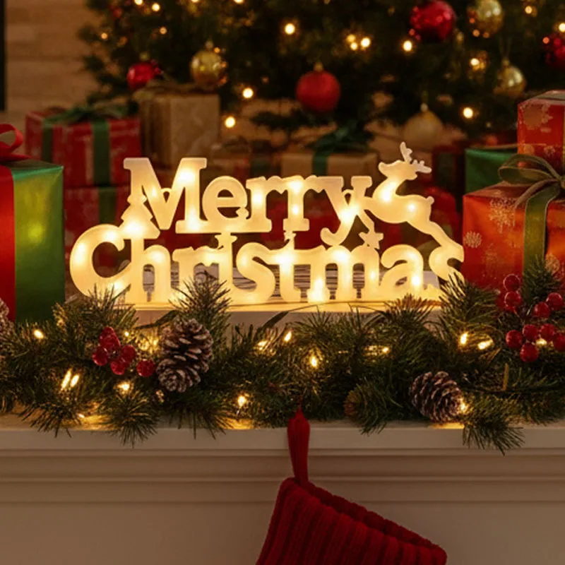Merry Christmas 3D Letter Light LED Standing Sign Festive Tabletop Decoration Holiday Party Supplies Home Decor for Christmas