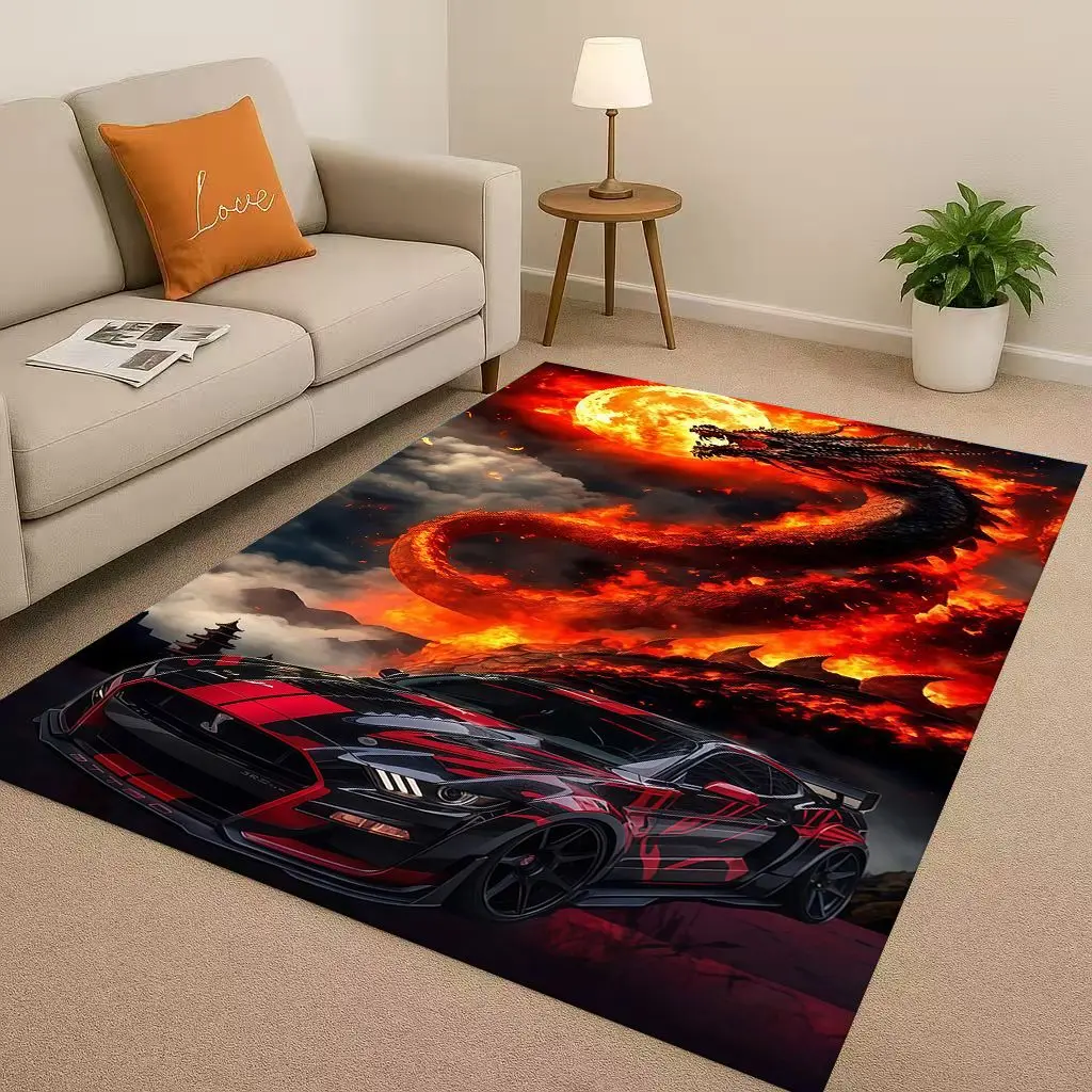 New Mustang Racing Car Logo Moto Living Room Non-Slip Area Rug Carpet for Bedroom Playroom Sofa,Easy Clean Home Decor Doormat