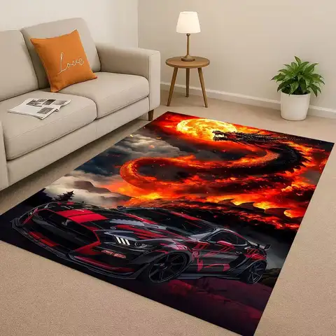 뉴 머스탱 레이싱 카 로고 모토 거실 논슬립 카펫 침실 놀이방 소파용, 간편 청소 홈 데코 도어매트