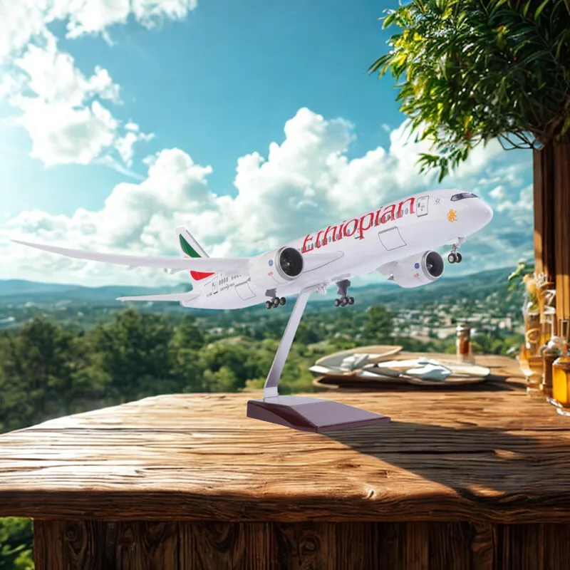 

43cm Ethiopian Airliner B787 Resin Aircraft Model 1:130 Scale Die-Cast airplane toy W Light Landing Gear Educational Display