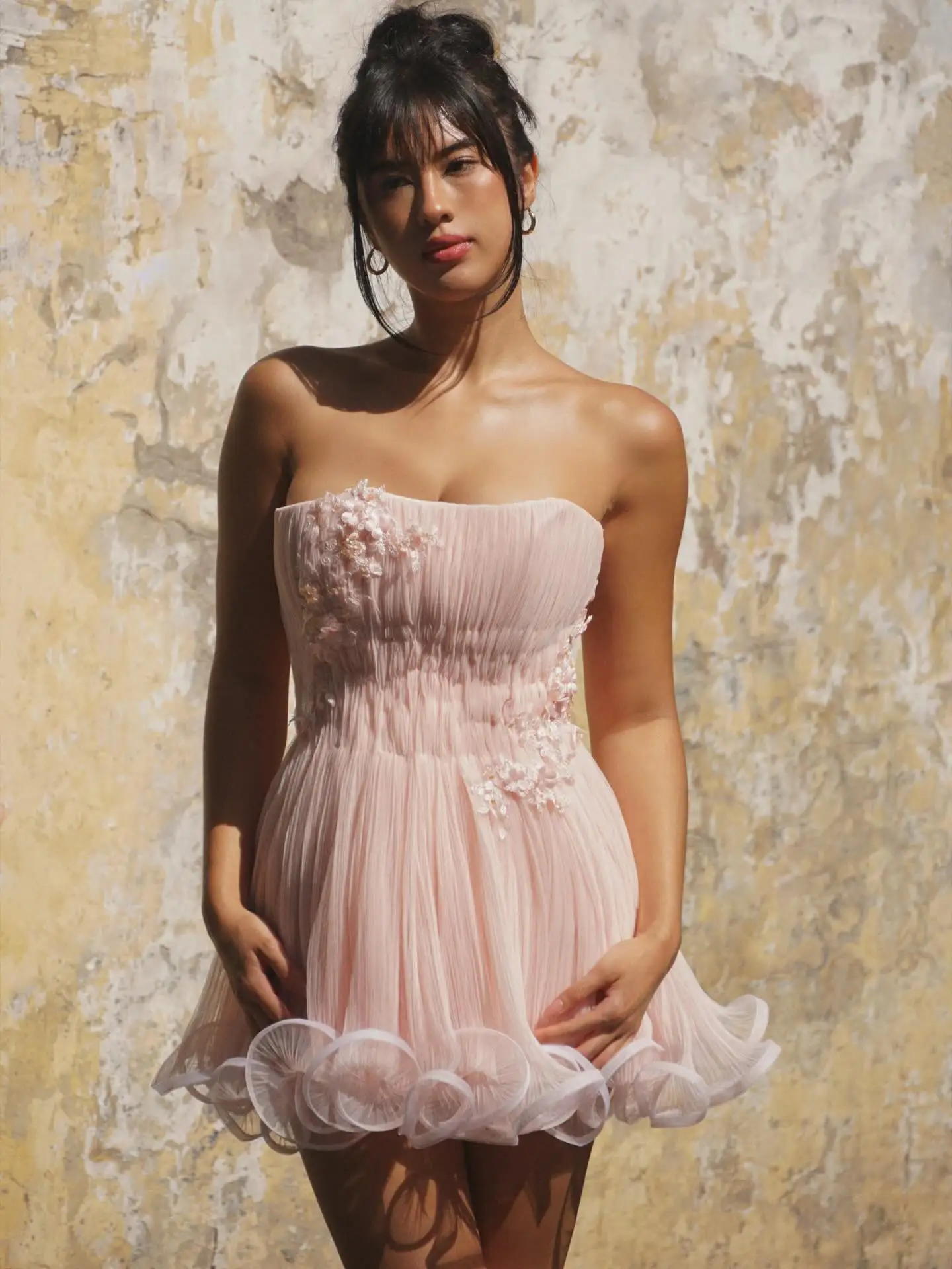 우아하고 로맨틱한 여성용 스트랩리스 미니 드레스, 플로럴 레이스 자수 핑크 누드 보헤미안 여름 파티 드레스, 2026년 핫세일