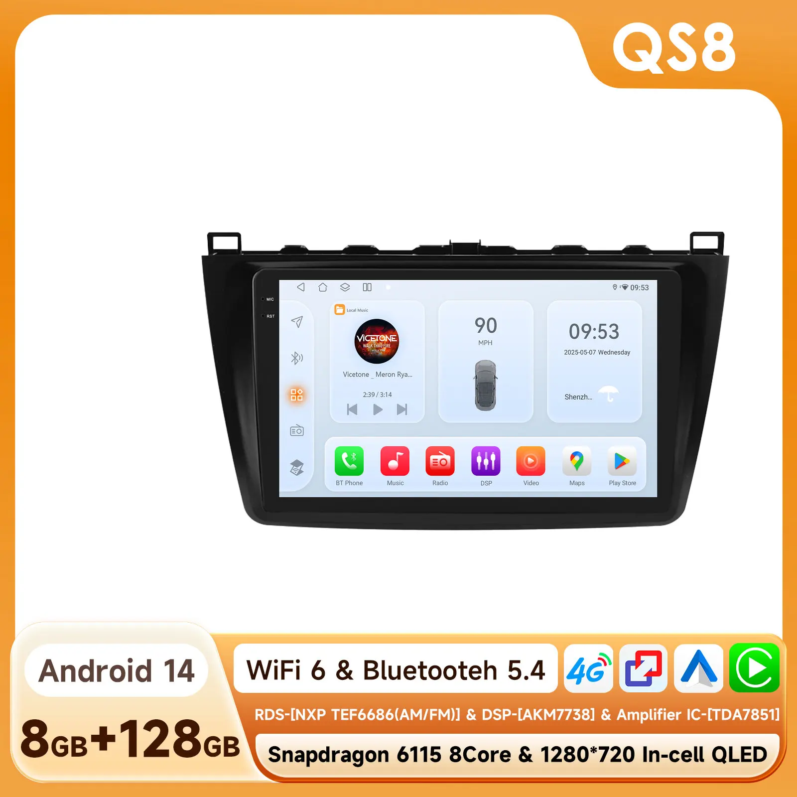 Hizpo AI draadloze CarPlay Android Auto autoradio voor Mazda 6 GH 2007 2008 2009 2010 2011 2012 4G GPS slimme intelligente systemen