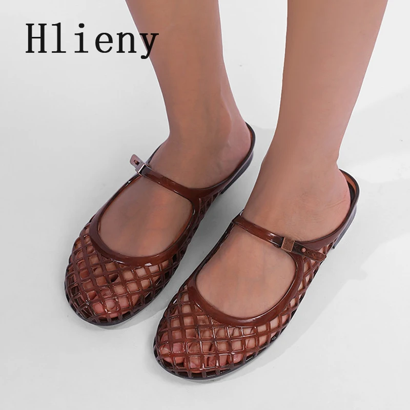 Liyke Summer Hollow Out Round Toe Buckle Strap Loafers Ladies Casual Flat Heels Mules Slippers Vacation Beach Shoes Women Slides