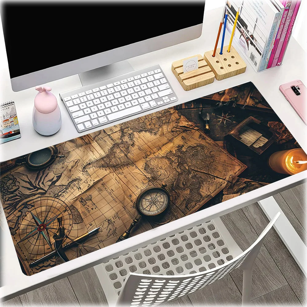 Alfombrilla de ratón con diseño de brújula Steampunk Retro, alfombrilla antideslizante para escritorio de oficina con bordes cosidos para jugadores y oficinas en el hogar