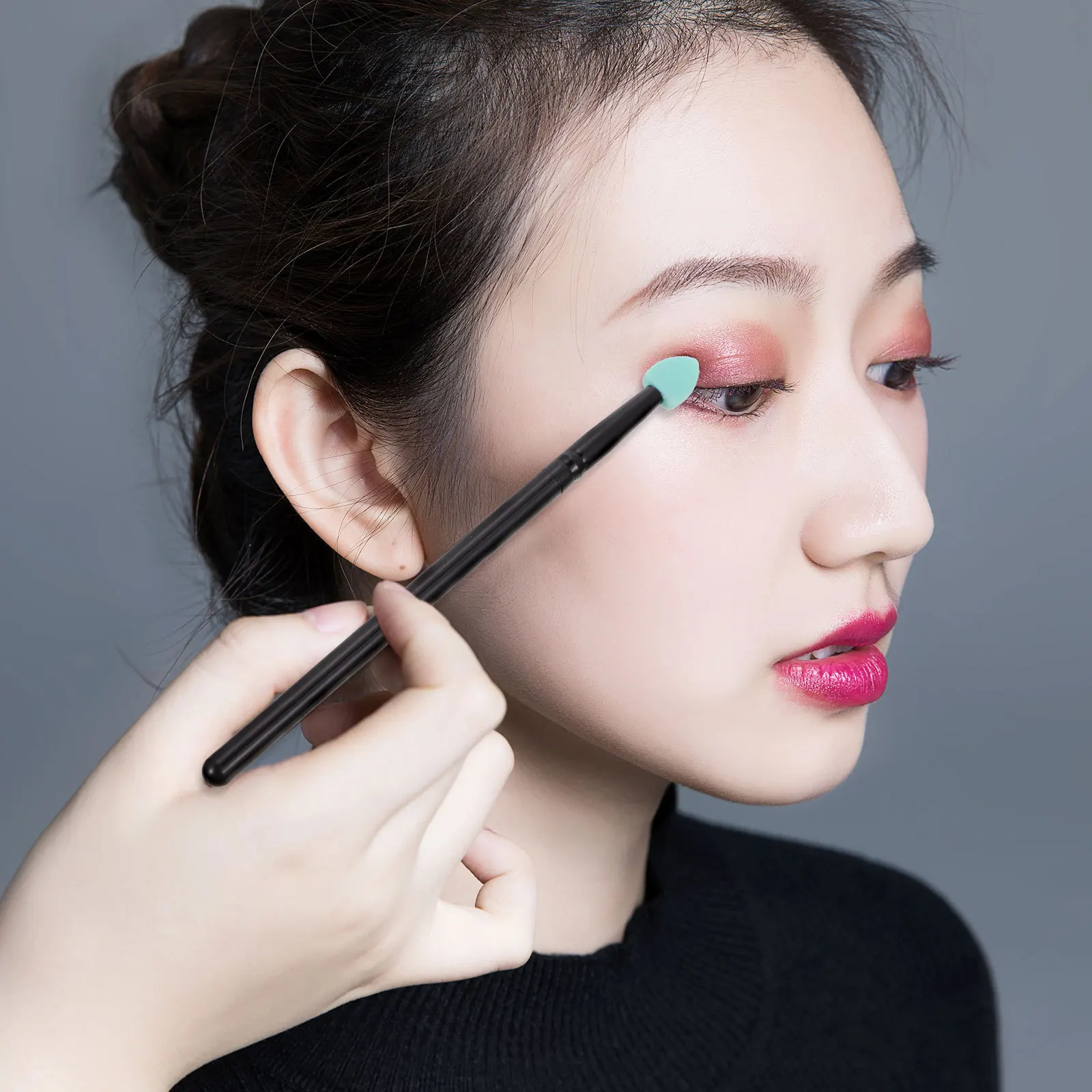 5 個のシリコーンアイシャドウブラシセットロングハンドルグリッタークリームメイクアップ旅行必須ツールメイクブラシセット