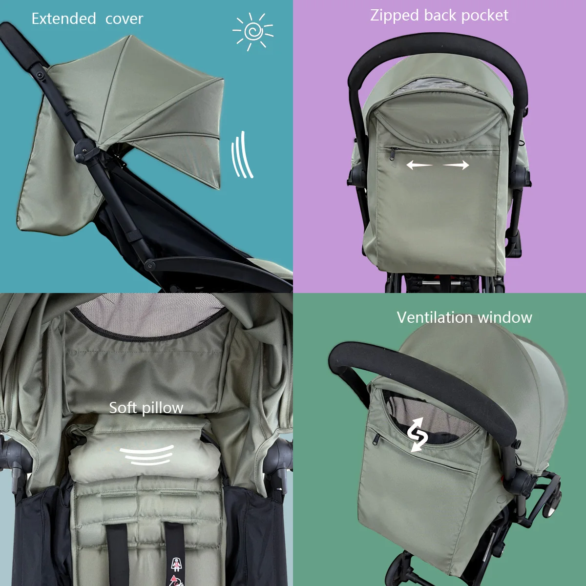 New 175 Canopy Cover Seat Cushion Compatible With Babyzen YOYO Cover Seat Mattress With Back Zipper Pocket Stroller Accessories