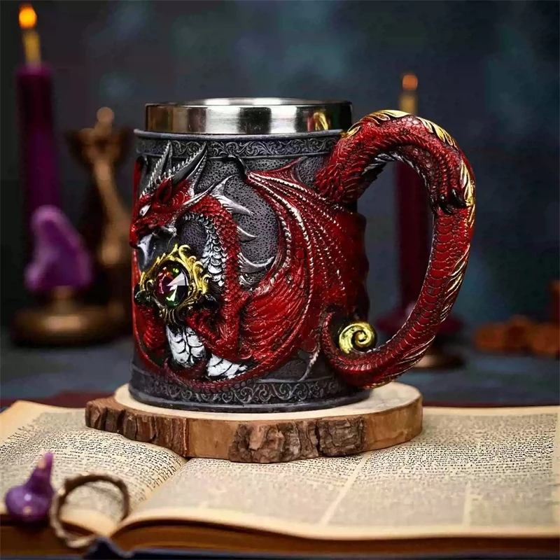 

Dragon Sculpture Stainless Steel Mug Gothic Warrior Coffee Beer Cup For Home Table Decor Centerpiece Gift For Men Women