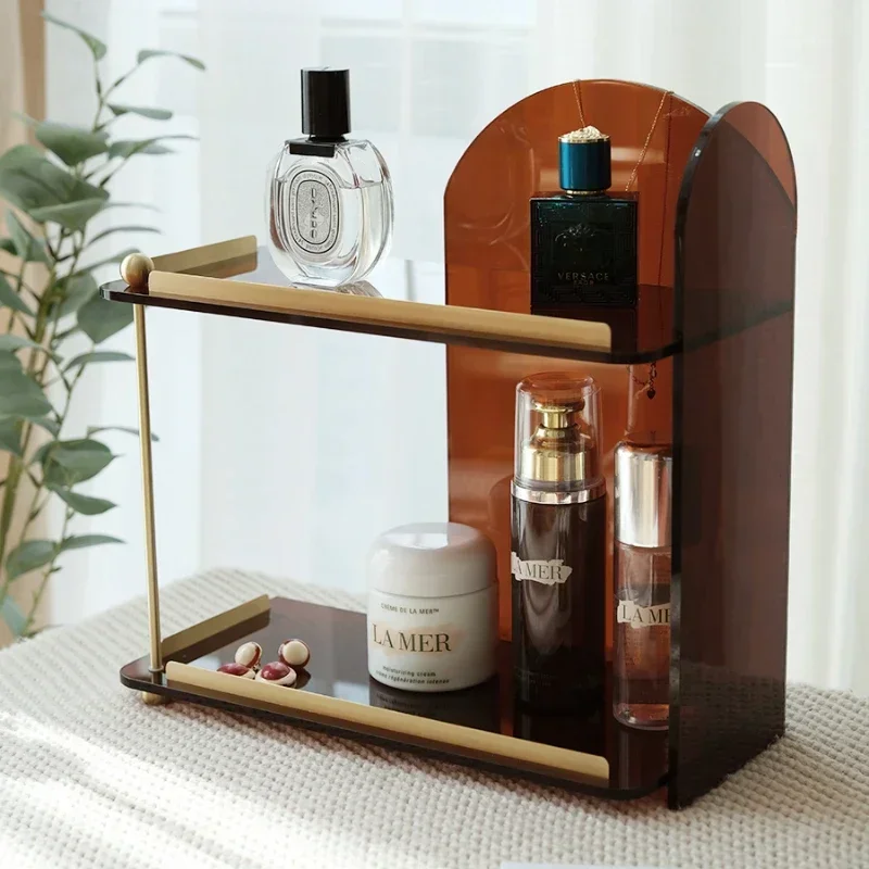 Acrylic Bathroom Countertop Storage Light, Luxury Cosmetic Organizer, Elegant Washbasin Stand, Beauty Products Shelf