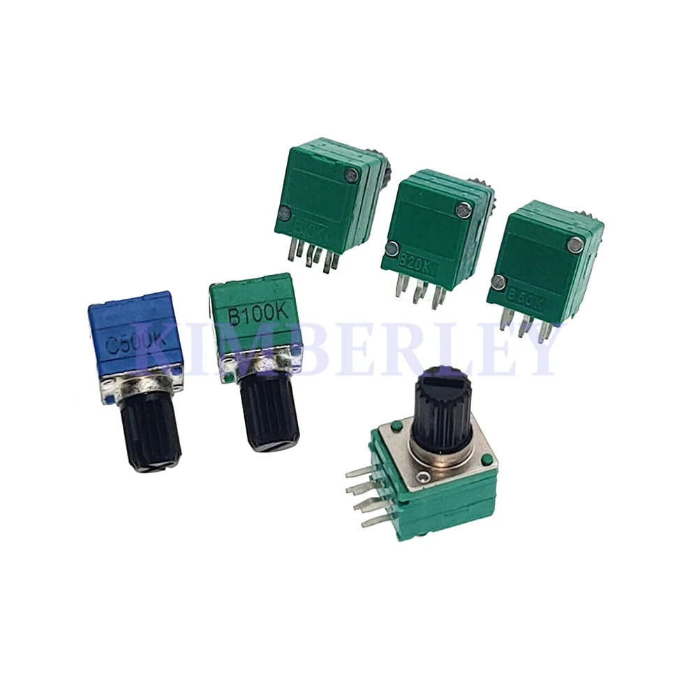 5 Piece RK097 Double Adjustable Potentiometer B10K B20K B50K B100K C500K Volume Adjustment Resistor Potentiometer Shaft 10MM