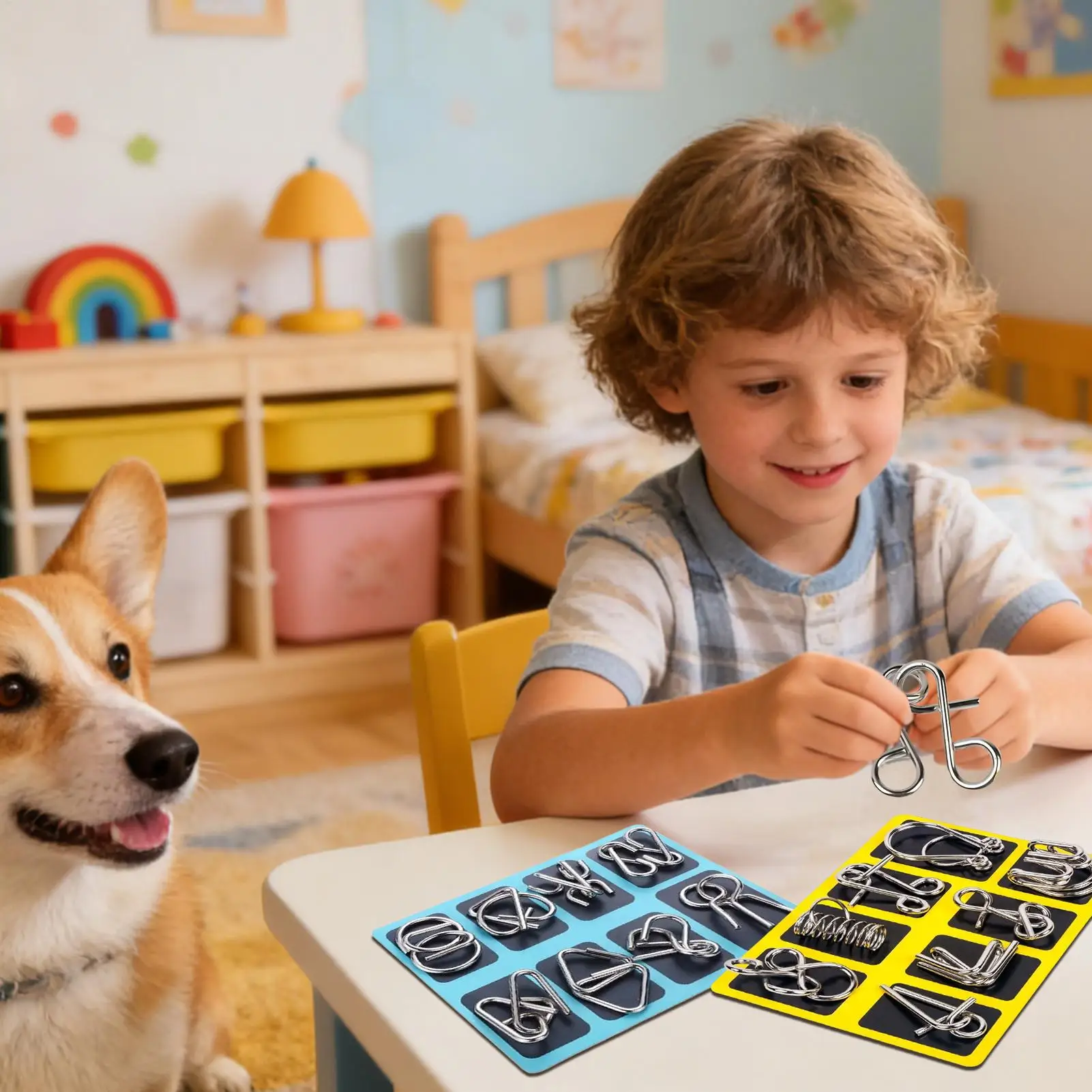 Metal Wire Puzzle Set 16pcs Brain Teaser Intelligence Game Educational Toys for Adults Teens Kids, Home Office School Travel