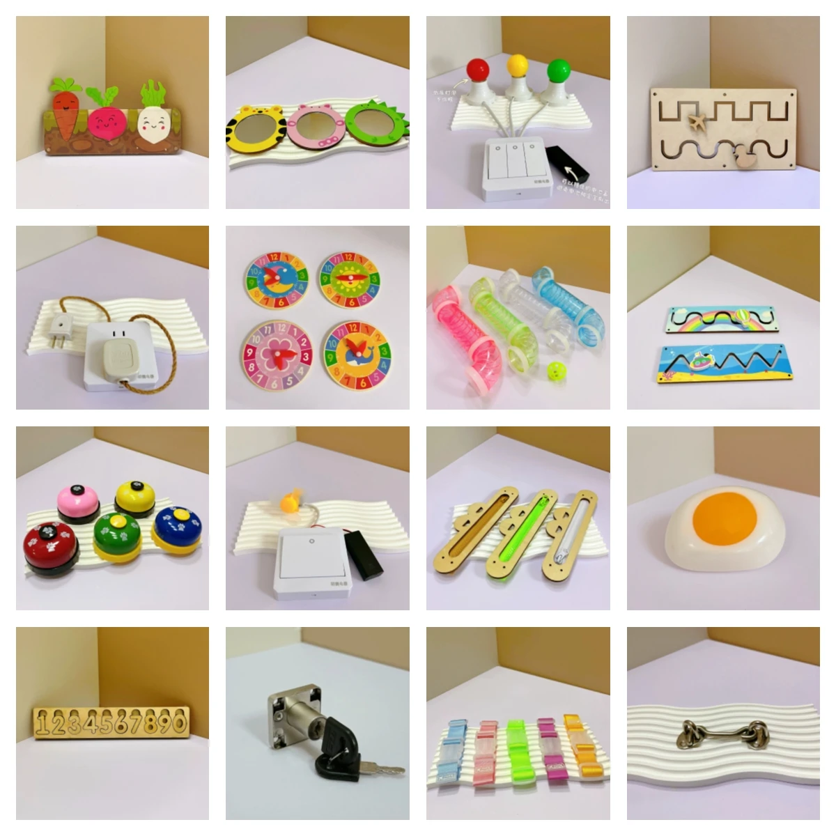 DIY Beschäftigt Bord Montessori Holz Pädagogisches Spielzeug waschmaschine horn licht Windmühle Spiel Beschäftigt Bord Zubehör Spielzeug Kinder