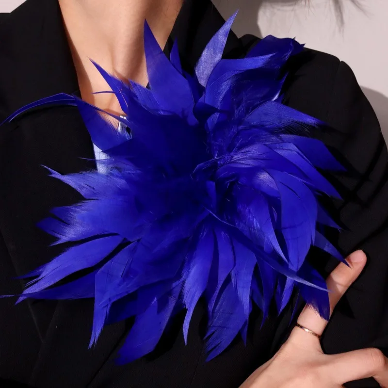 25cm exaggerated feather flower brooch, pin, handmade flower clothing accessory fabric patch