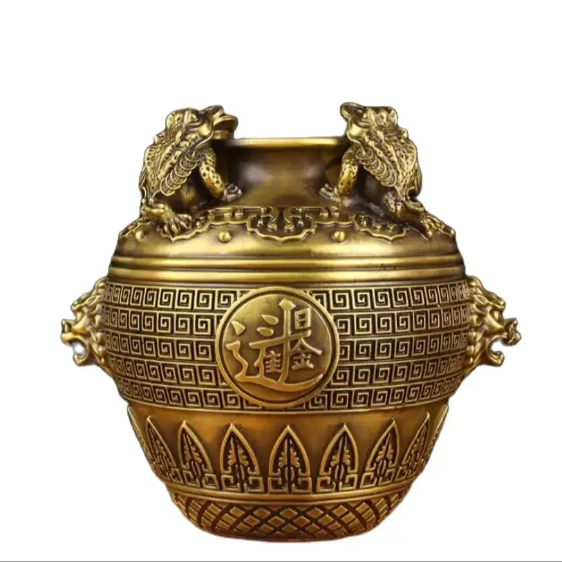 Pure brass square wealth gathering treasure pot decoration, Chinese style wealth attracting feng shui home furnishing store fro