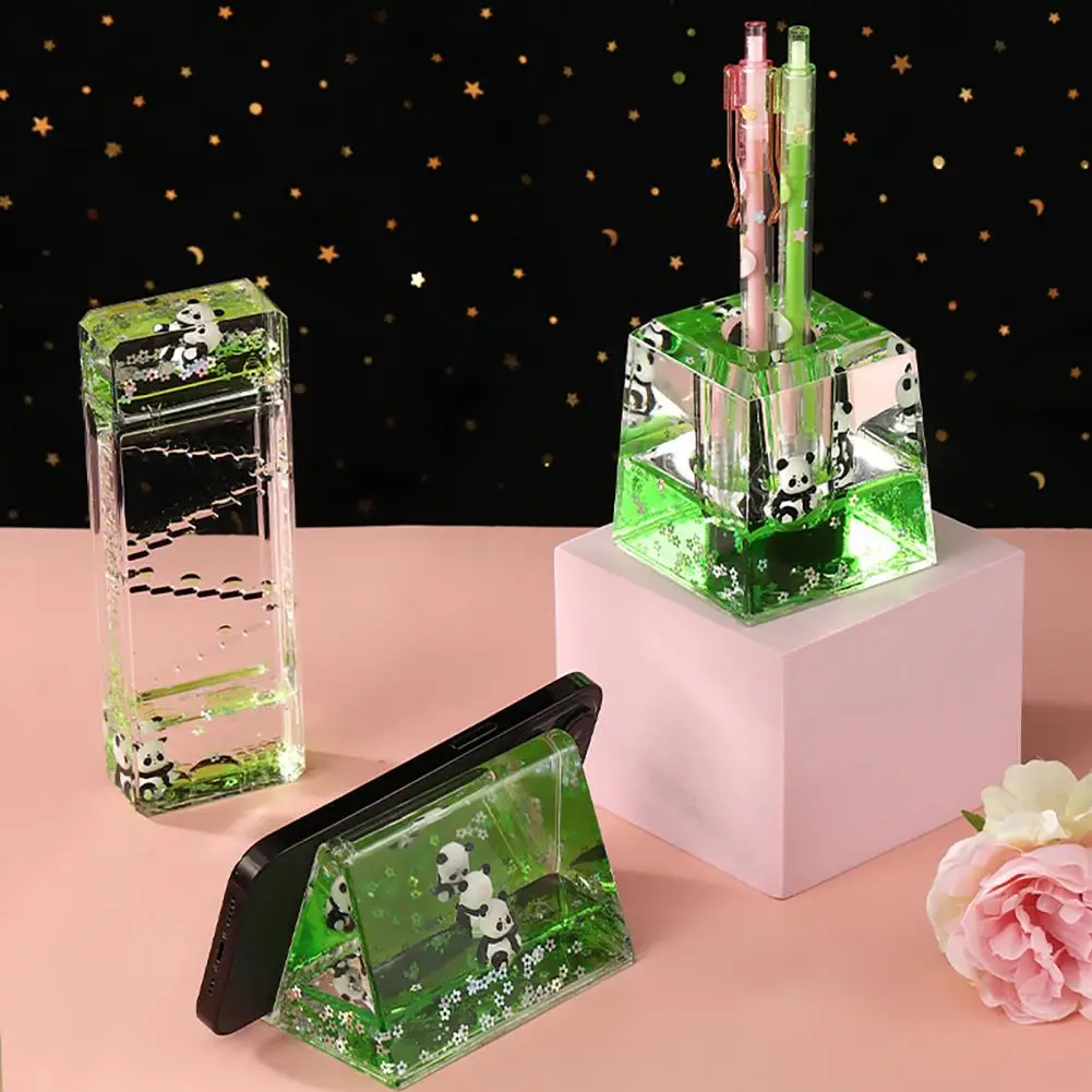 Panda Hourglass Quicksand Liquid Timer Panda Liquid Bubbler Timer Toy for Stress Relief Desktop Fidget Hourglass 3-minute