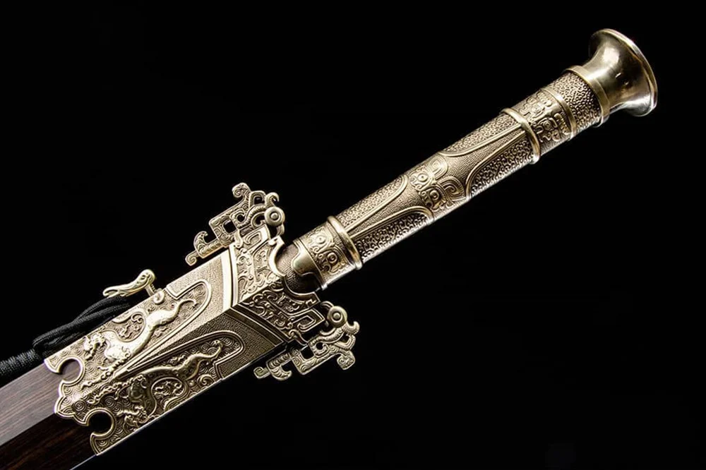Good Quality Chinese Sword China WUSHU Kungfu Damascus Steel Blade Copper Brass Fittings Ebony wood Sheath Full Tang New view 3