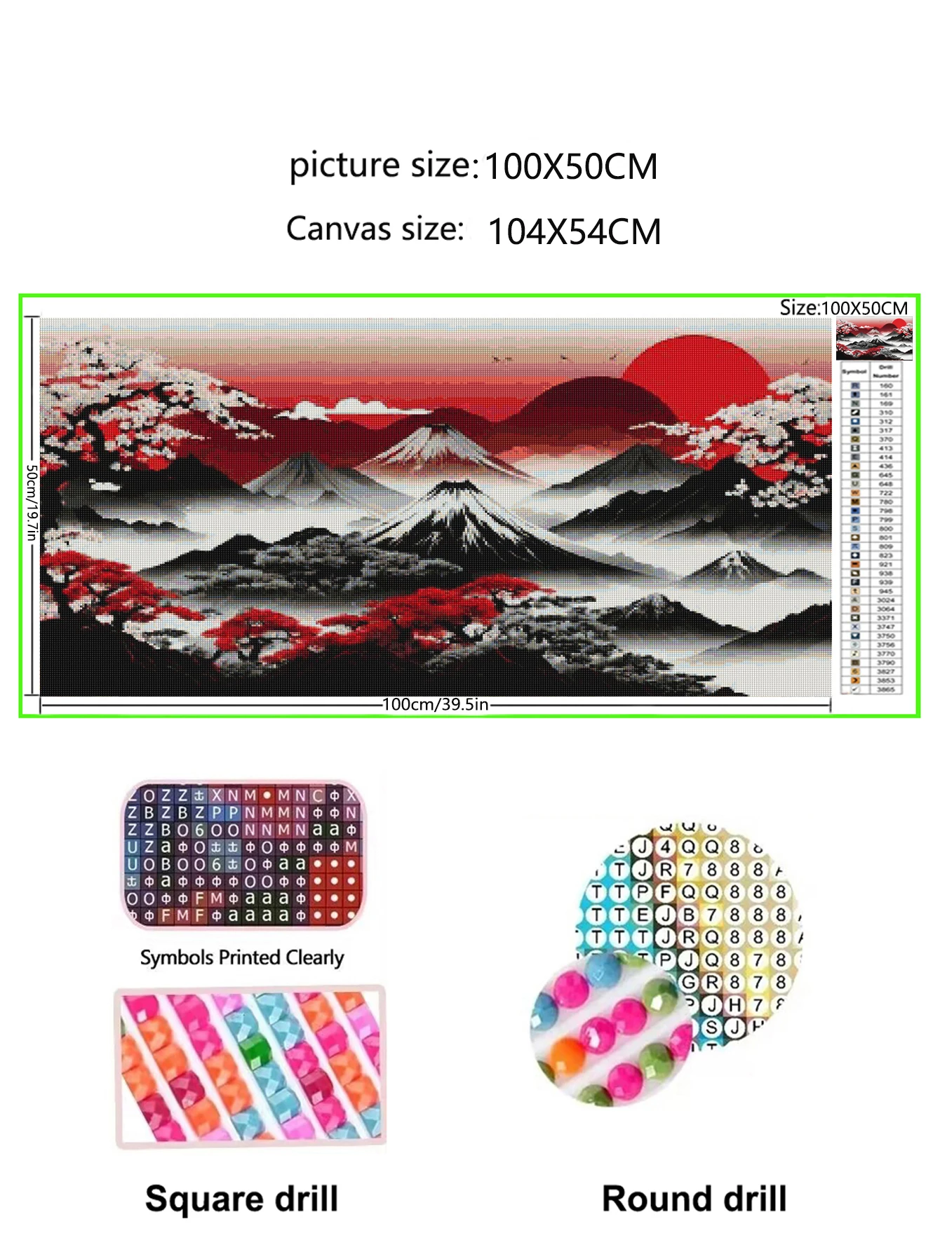 DIY Diamond Art Painting New Japanese Landscape Sakura Mountains Sun Full Diamond Mosaic Creative Hobbies Wall Decor for Home