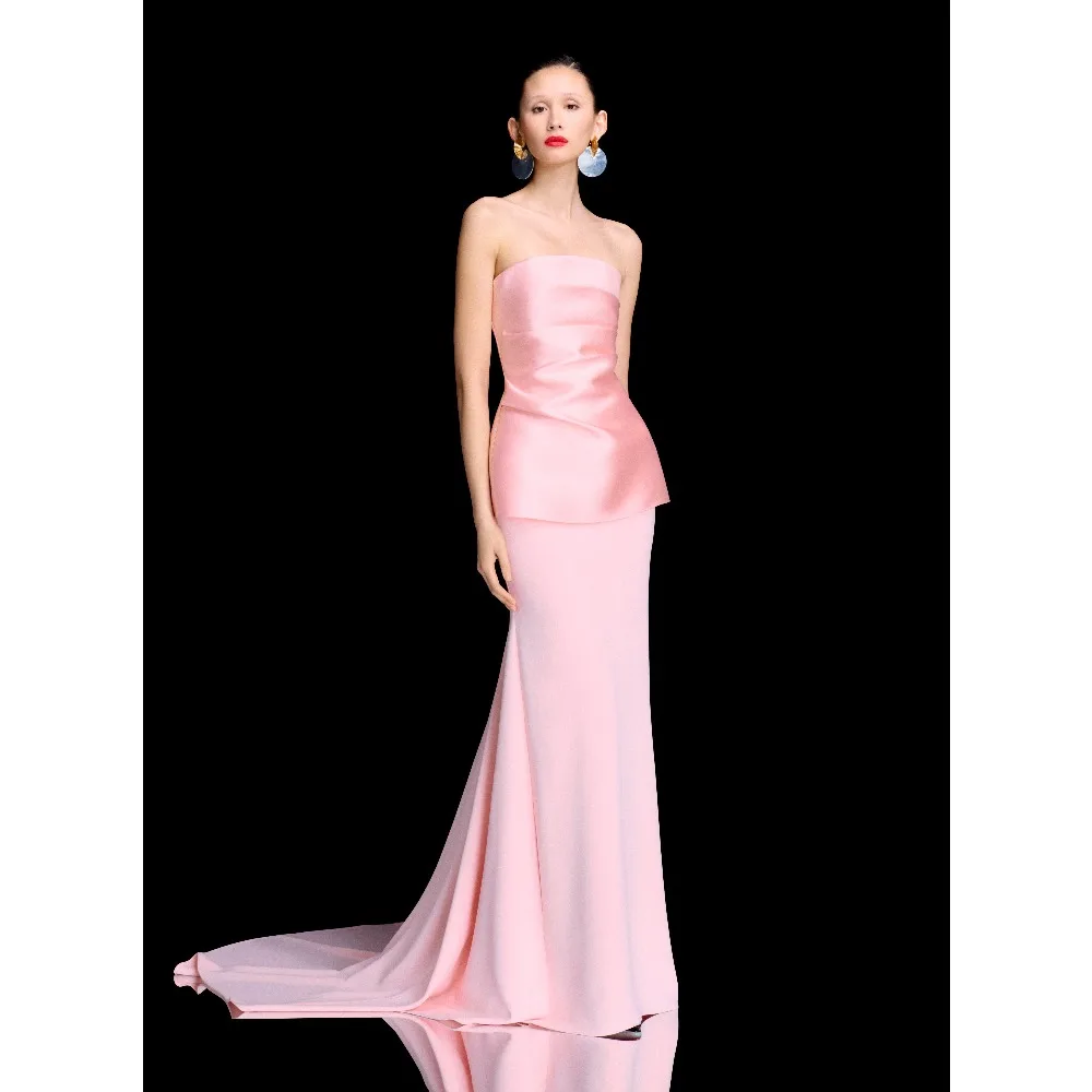 

Customized Pink Evening Dresses Strapless Luxury Party Dress with Train Long Elegant Modern Prom Cocktail Gowns for Women 2026