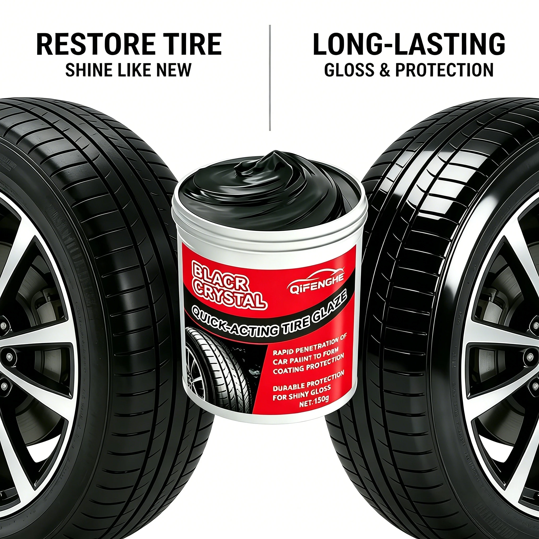 Black Crystal Tire Polish, Durable Gloss & Protection for Like-New Tire Appearance