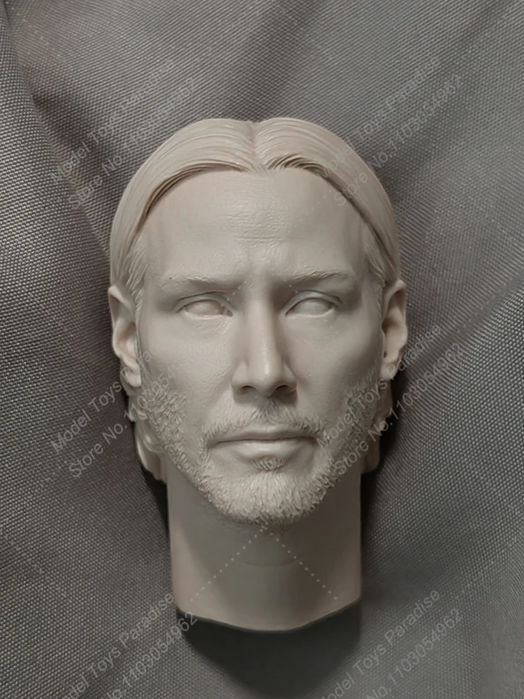 Unpainted 1/6 Men Soldier Killer Head Sculpt John Wick Keanu Reeves White Model Head Caring Fit 12inch Action Figure Body