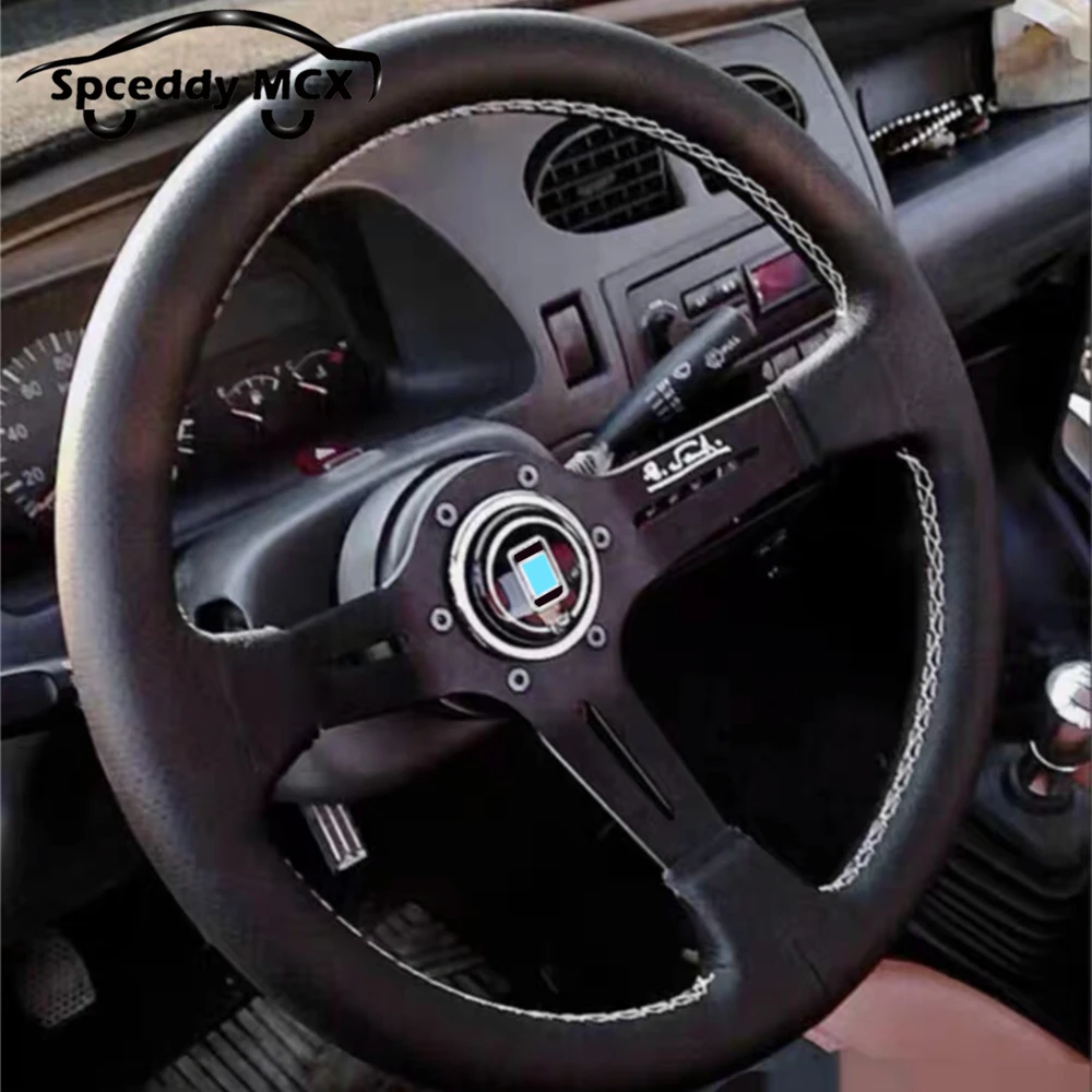

Spceddy MCX 14-дюймовый (350 мм) руль для гонок по дрифту, перфорированный кожаный спортивный руль, белая линия, синяя строчка