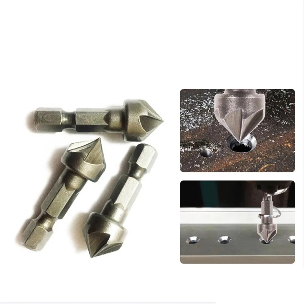 

Chamfer Drill Bit Expertly Crafted HCS Hex Handle 6 Flute Countersink Chamfering Drill Bits Pack of 3 Chamfer Tool