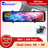 WIFI 4K+2K 12 Inch Rear View Mirror Dash Cam Camera 3840*2160P Car Dvr GPS Tracker Video Recording Super Night Vision Dual Lens