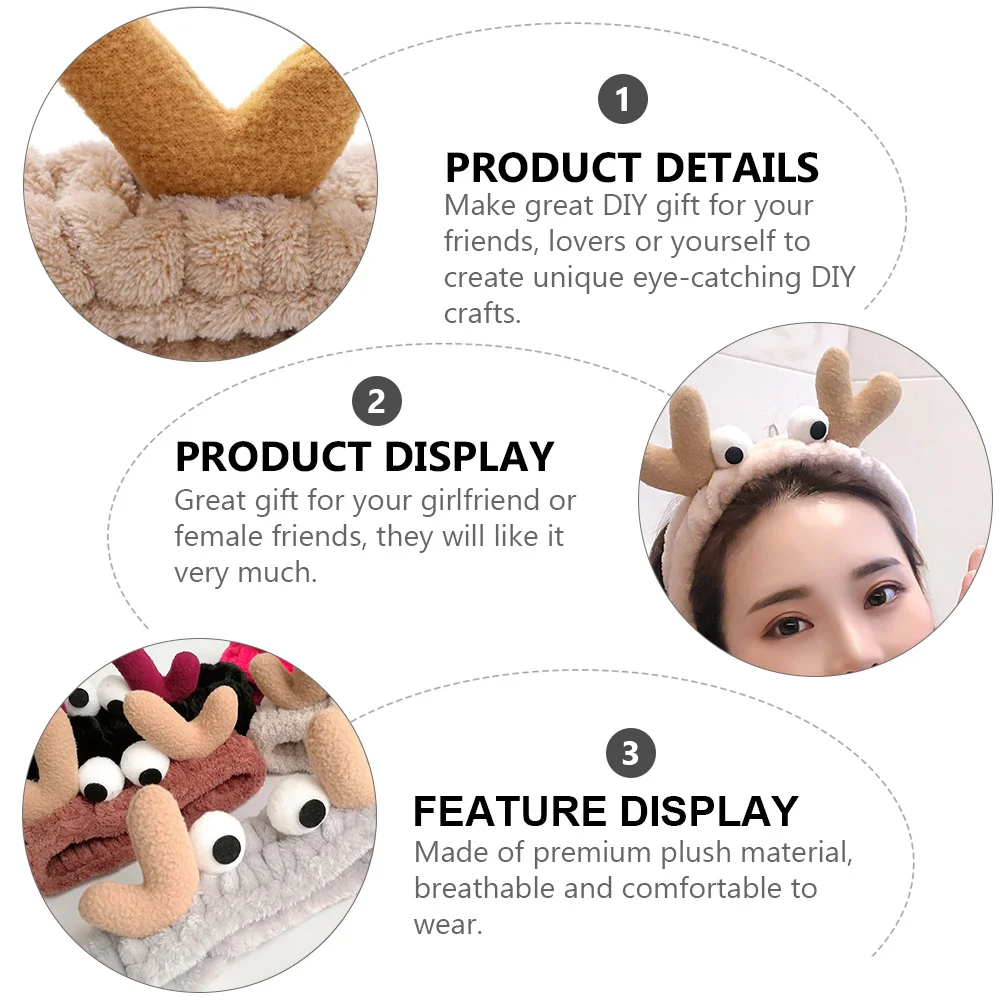 

2pcs Adorable Antler Headband Women Headdress Makeup Head Wrap Elastic Hairbands For Face Washing Yoga
