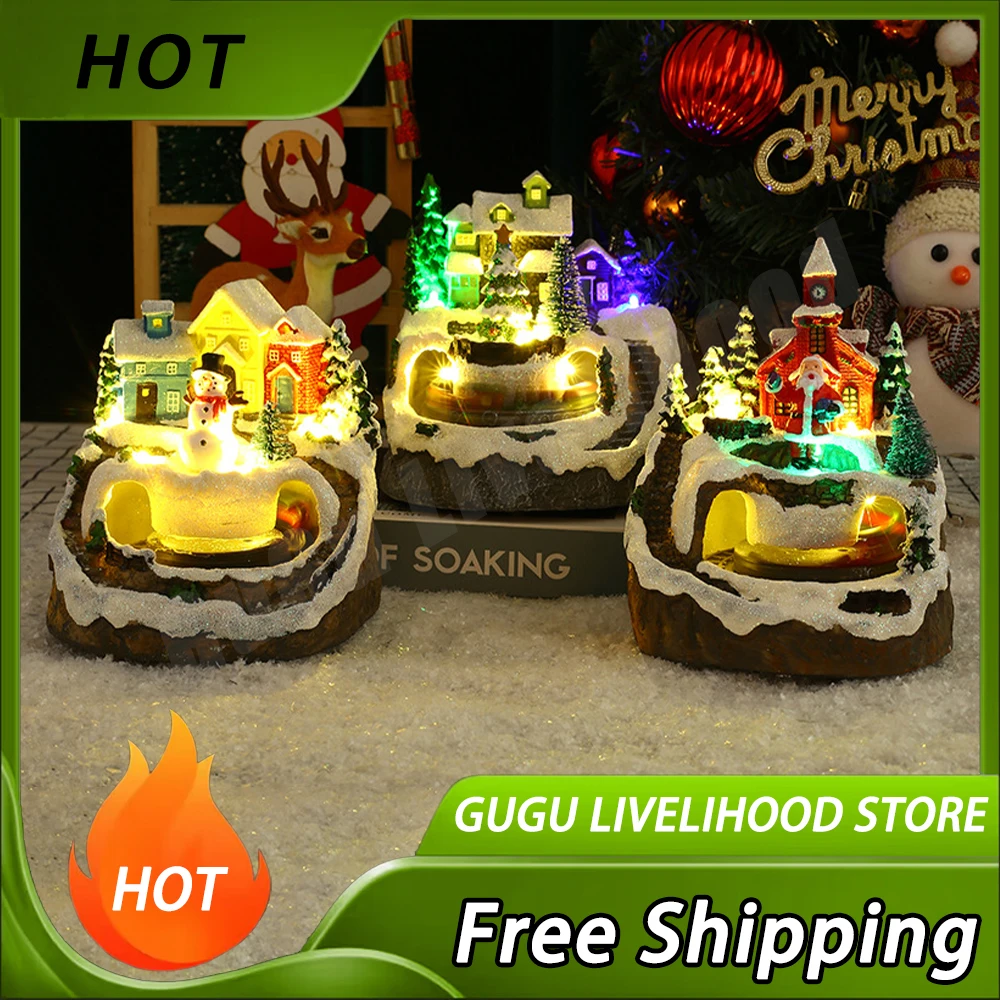 

LED Christmas Music Popcorn House Xmas Decoration Scene Christmas Village Rotating Statue Home Desktop Decor Christmas Kid Gifts