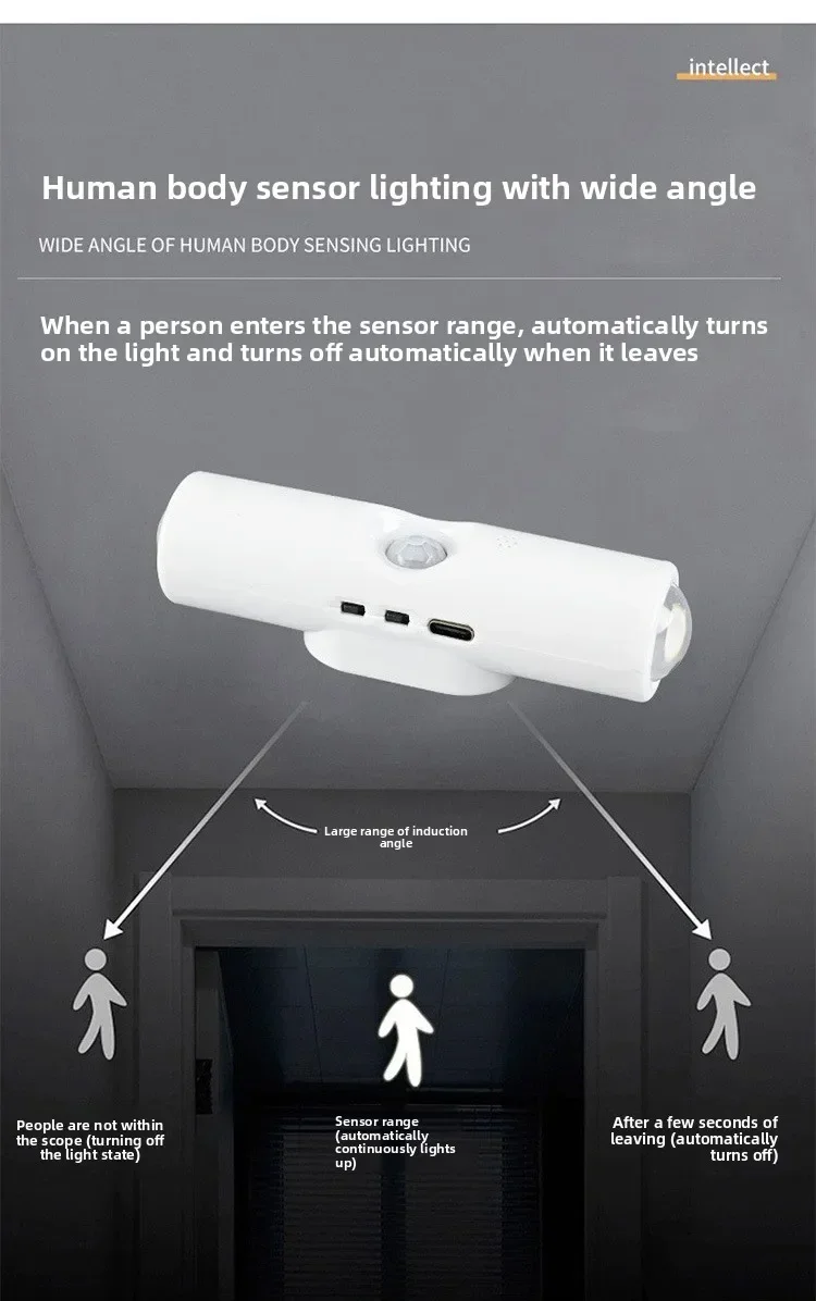 Motion Sensor Night Light 7-Color LED Toilet Night Light Bedroom Living Room Corridor Double-Headed Wireless Wall Lamp Magnetic