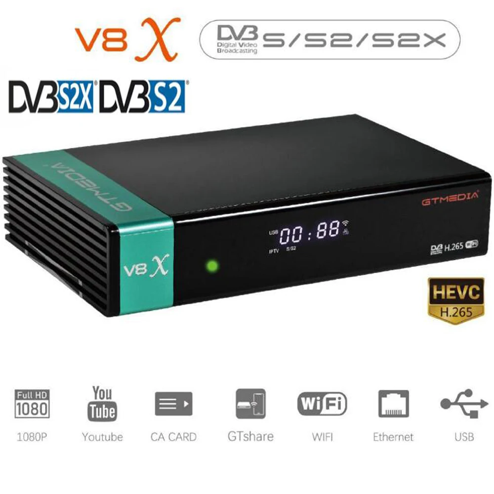 V8X DVB S2 HEVC H265 DVB-S2 HD Satellite Receiver Tv Decoder Stream Mirror Screen DVB2IP Stick Meecast TV Box