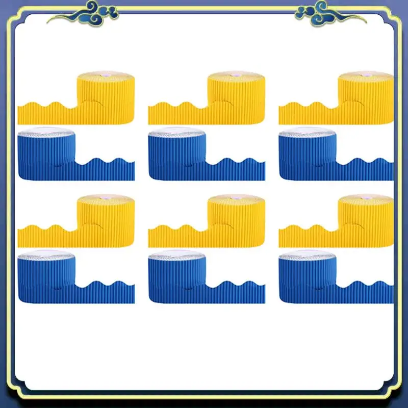 Portable 12 Rolls Bulletin Board Borders Scalloped Border Decoration Background Paper For Decorative Borders (Yellow And Blue)